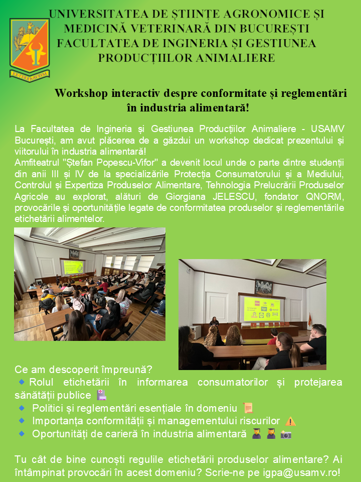 Workshop interactiv despre conformitate și reglementări în industria alimentară